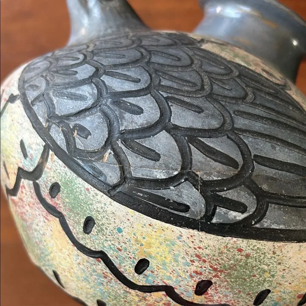 Vintage Santodio Paz Bird Vase, Made in Chulucanas Peru, Boho Rustic Naturalist